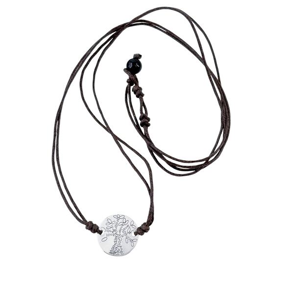 Vintage Sterling Silver 925 | Love Tree Disk | Black Corded Necklace 20" - Picture 4 of 9